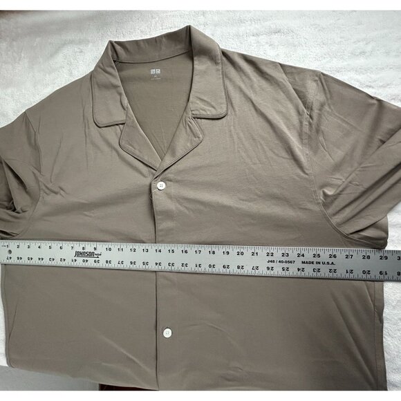 Uniqlo Mens AIRism Cotton Long Sleeve Pajama Shirt 3XL Khaki Button Down New - Picture 7 of 8